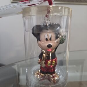 Disney's Mickey w/ Mistletoe-blown glass 5" Christmas Ornament (NewOriginal Pkg)